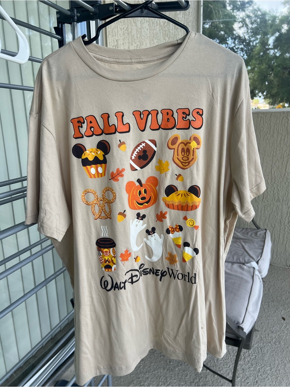 Disney Beige "Fall Vibes" Graphic Tee with Orange Accents